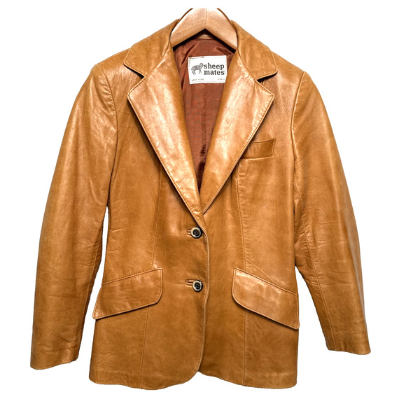 Vintage 1970s Leather Jacket Blazer Women's Size Medium EUC Butterscotch Retro - Picture 1 of 10